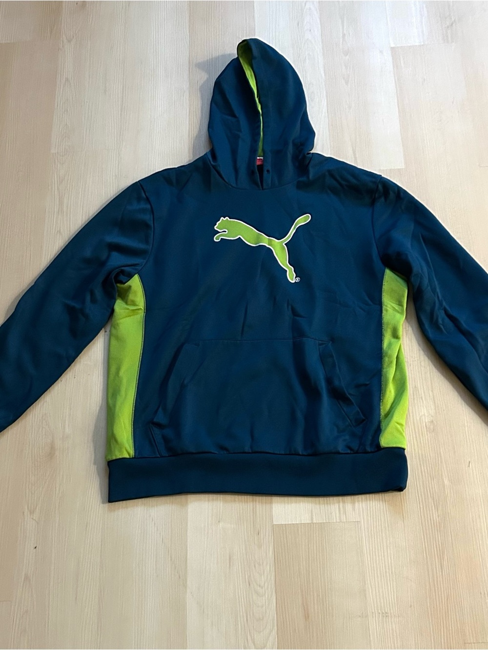 Puma Men's Navy with Lime Green Logo Crewneck Hoodie